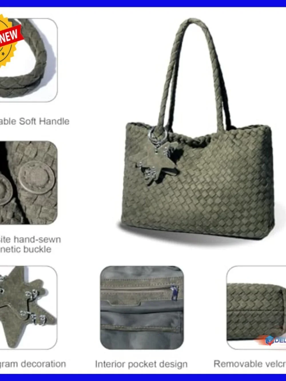 Large Woven Vegan Leather Hobo Tote Shoulder Bag with Clutch